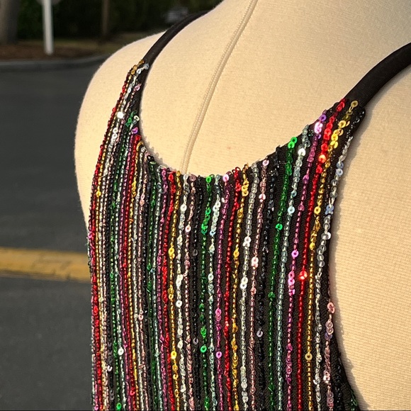 Sanctuary Black Cyber Sequins Tank Top Size S 4 6 Stretch Blouse Party Cute - Picture 7 of 16